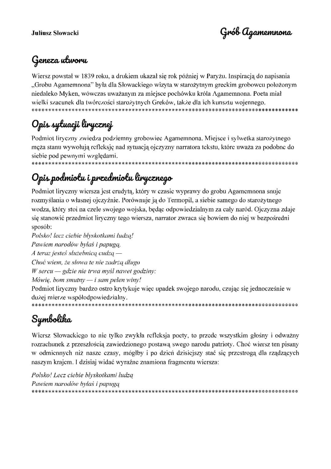 Grób Agamemnona - Streszczenie, Geneza i Analiza