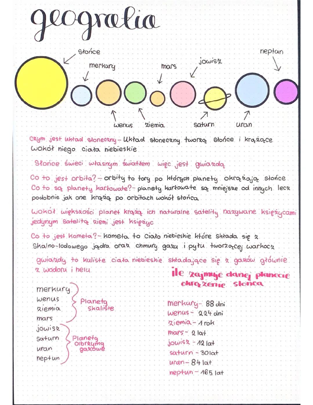Układ Słoneczny: Nowa Notatka dla Klasy 6