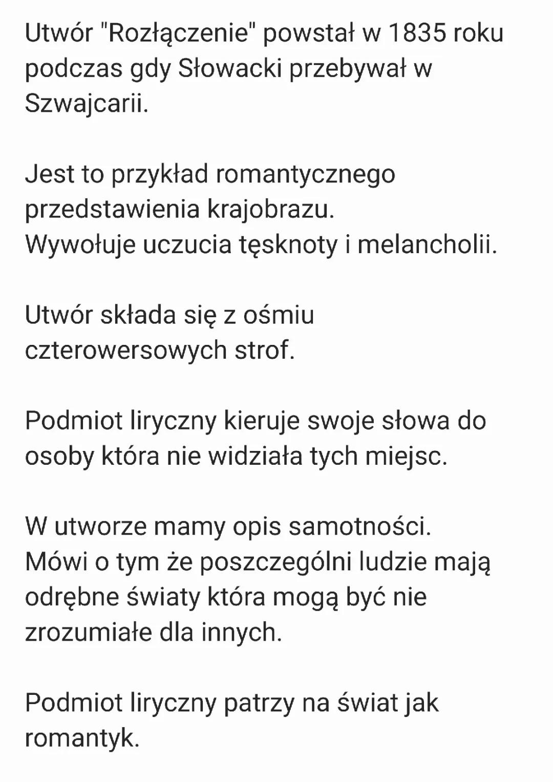 Rozłączenie Juliusz Słowacki – interpretacja krótka i środki stylistyczne