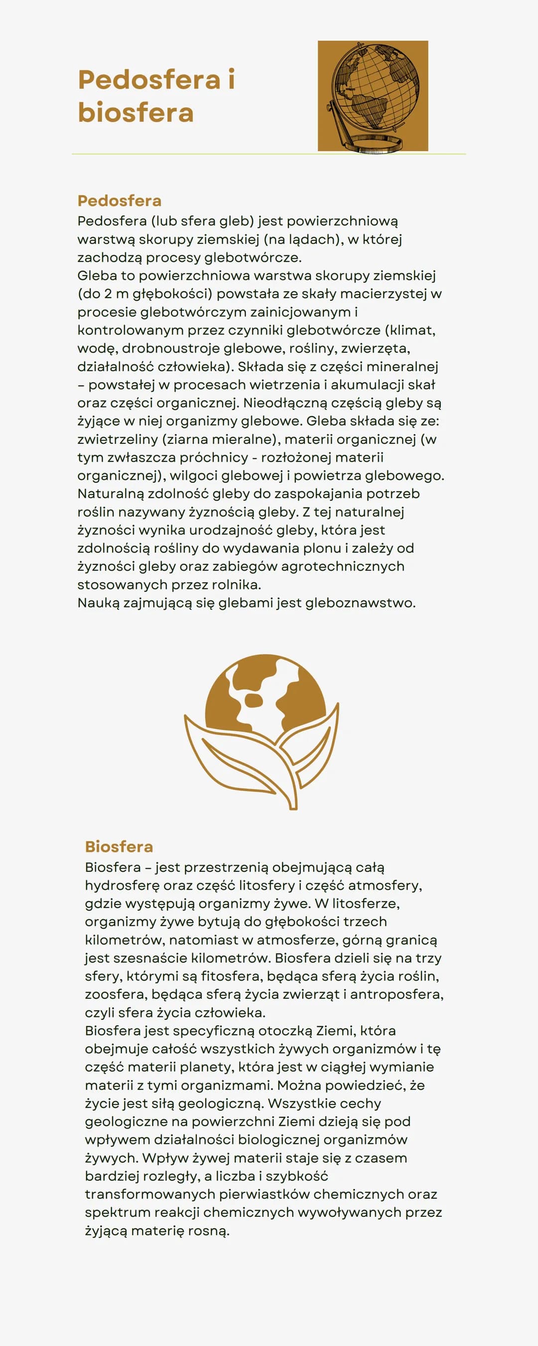 Pedosfera i
biosfera
Comme
Pedosfera
Pedosfera (lub sfera gleb) jest powierzchniową
warstwą skorupy ziemskiej (na lądach), w której
zachodzą