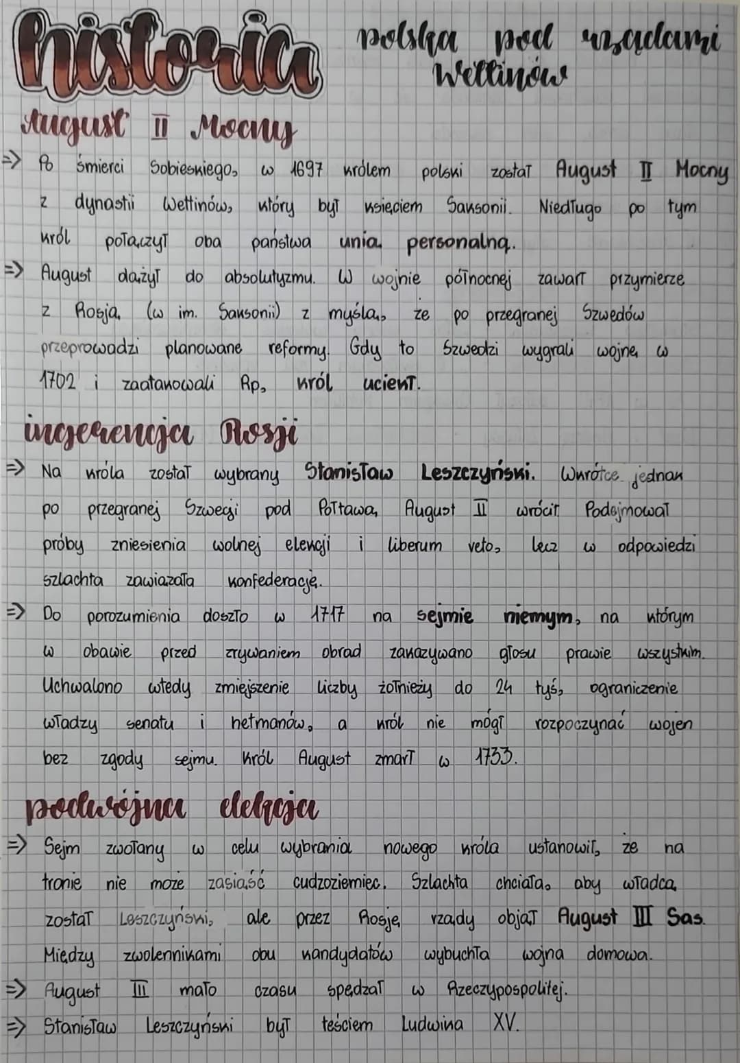 historic welsha ped zaudara
polska rządami
Wellinow
August
II Mocny
=> Po śmierci Sobieskiego, w 1697 królem
został August II Mocny
Z dynast