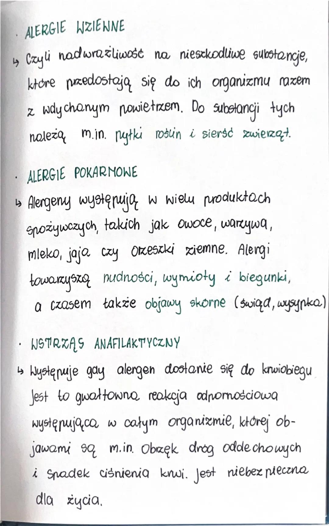 # Zaburzemia

# Junkcjonowemica

Zaburzenia funkcjonowania układu odpornościowego

. Choroby alergiczne

↳ Czasami układ odpornościowy nadmi