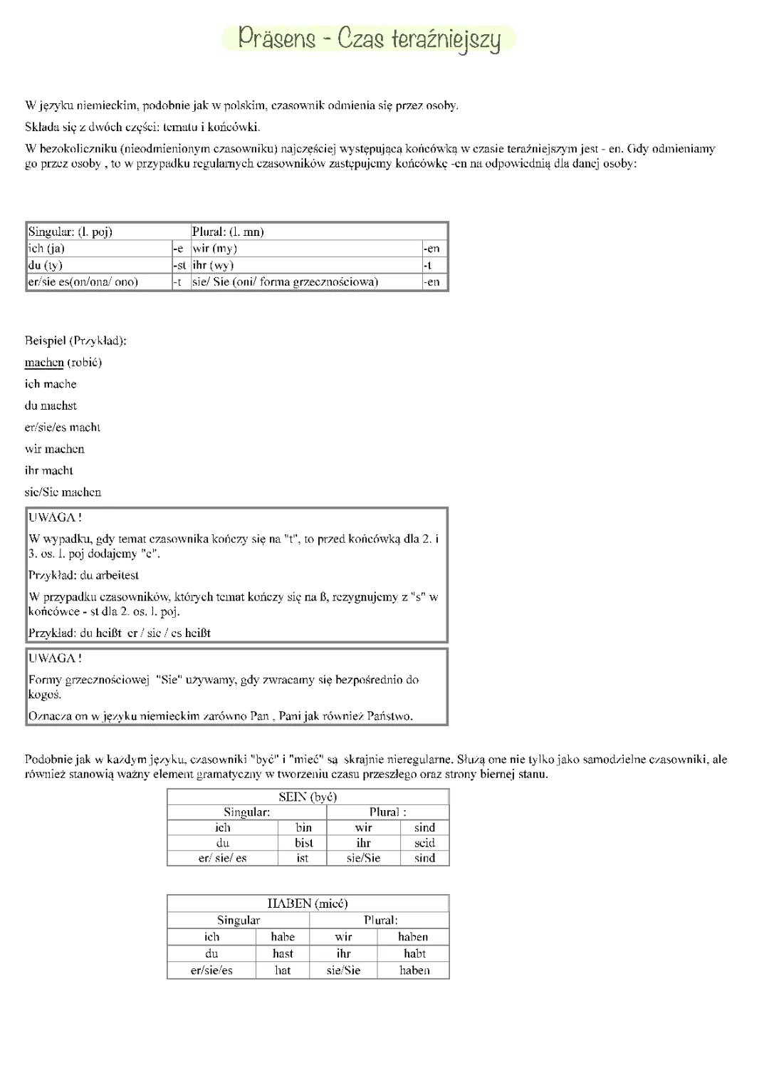 Przyswajanie Präsens - Terazniejszy Czas Języka Niemieckiego