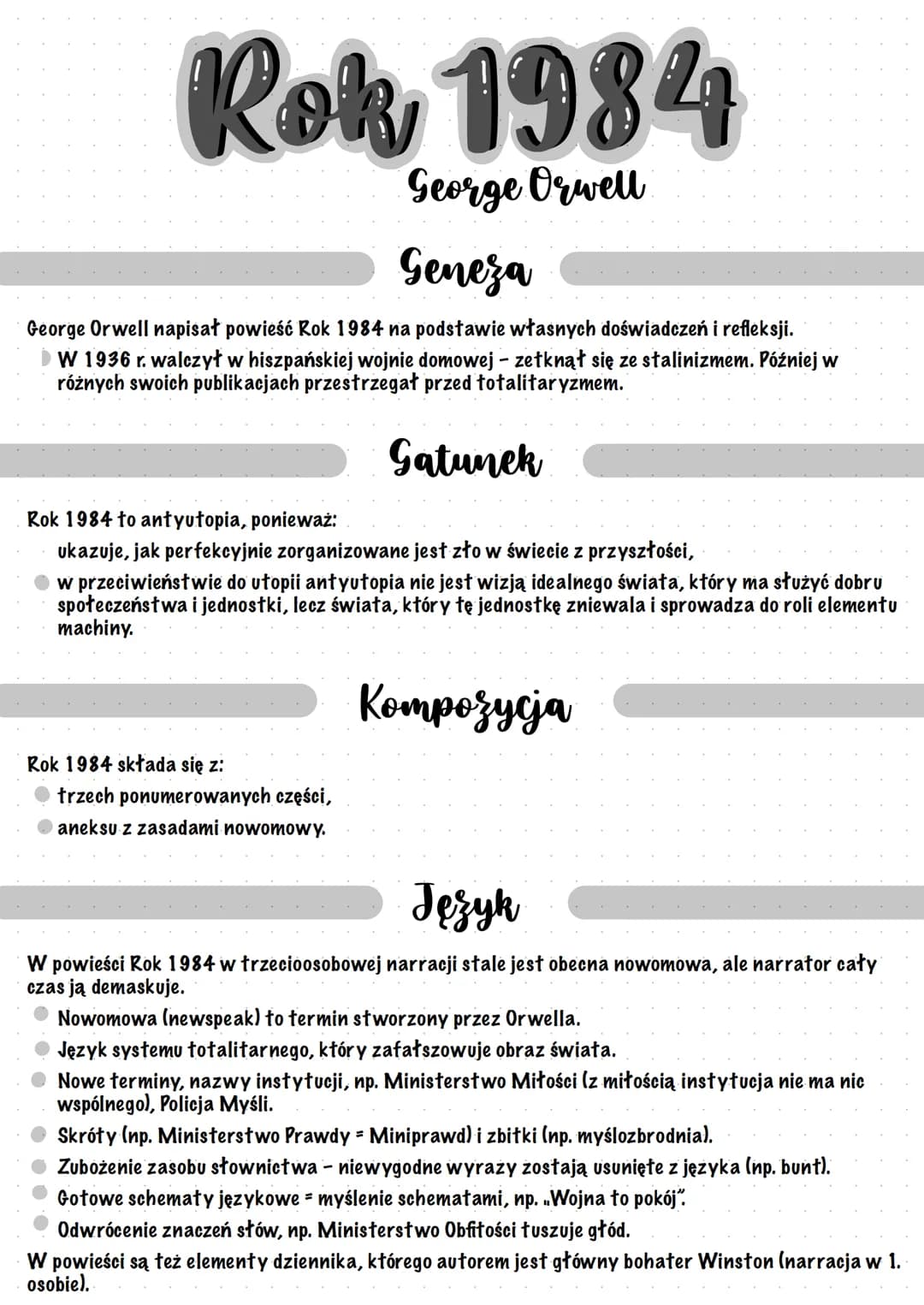 
<h2 id="georgeorwell">George Orwell</h2>
<p>George Orwell napisał powieść "Rok 1984" na podstawie własnych doświadczeń i refleksji. W 1936 