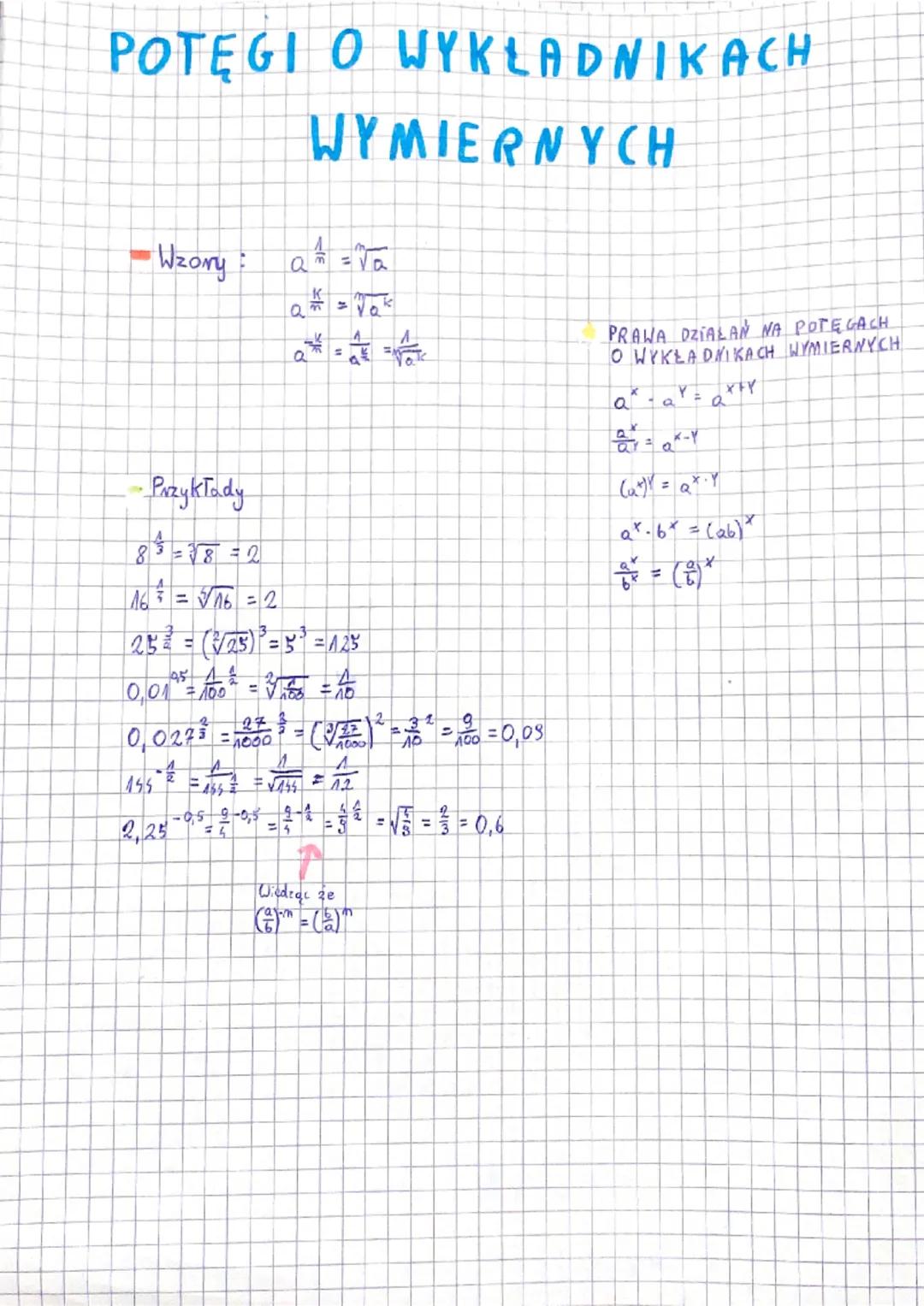 POTĘGI O WYKŁADNIKACH
- Wzory
8
:
Przykłady
WYMIERNYCH
a
a
K
=
25²2² =(√√25)² = 5² = 125
95 1 ² = 36 = 10
0,01 = 100 ²
0,0223=660³=(√)² = ² 