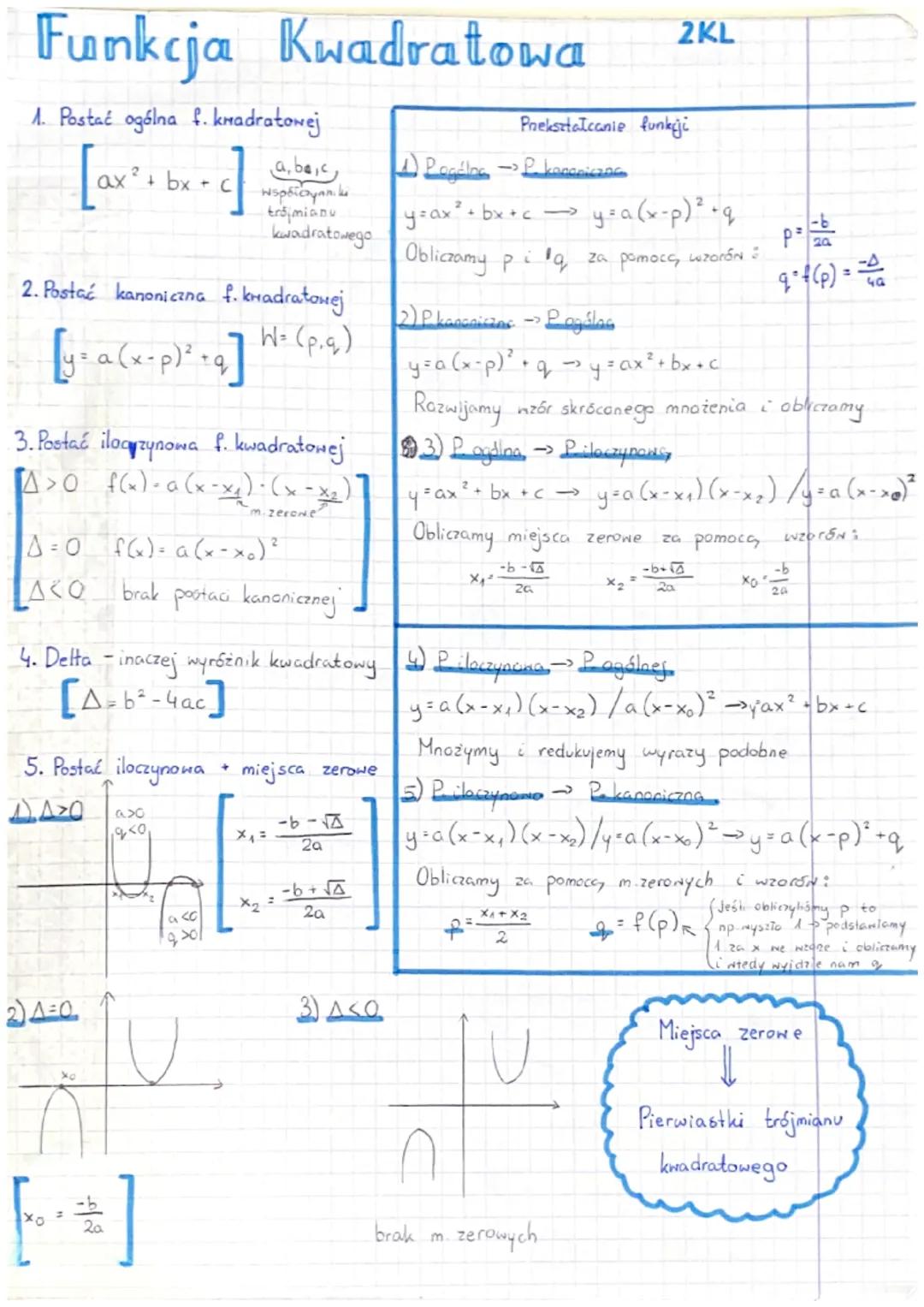 Funkcja Kwadratowa
1. Postać ogólna f. kmadratowej
[ax² + b
bx
c
2. Postać kanoniczna f. kmadratonej
W =
[y= a (x+p)² +4 ] H² (p.s₂)
+
3. Po