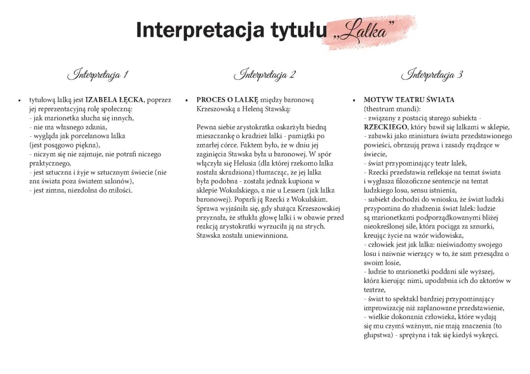 Lalka - interpretacja i funkcje tytułu