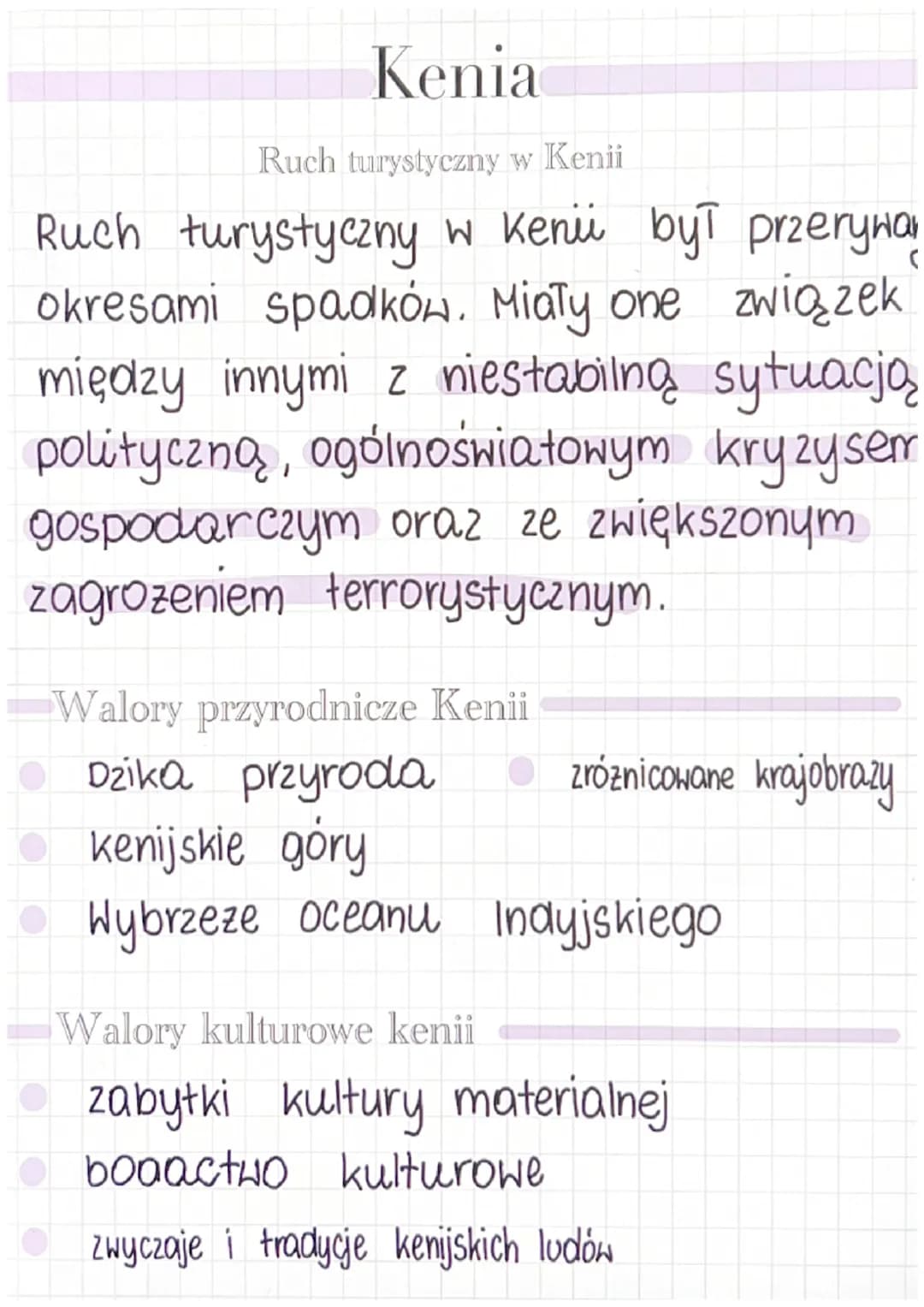 Kenia
Ruch turystyczny w Kenii
Ruch turystyczny w Kenii był przerywan
okresami spadków. Miały one związek
między innymi z niestabilną sytuac