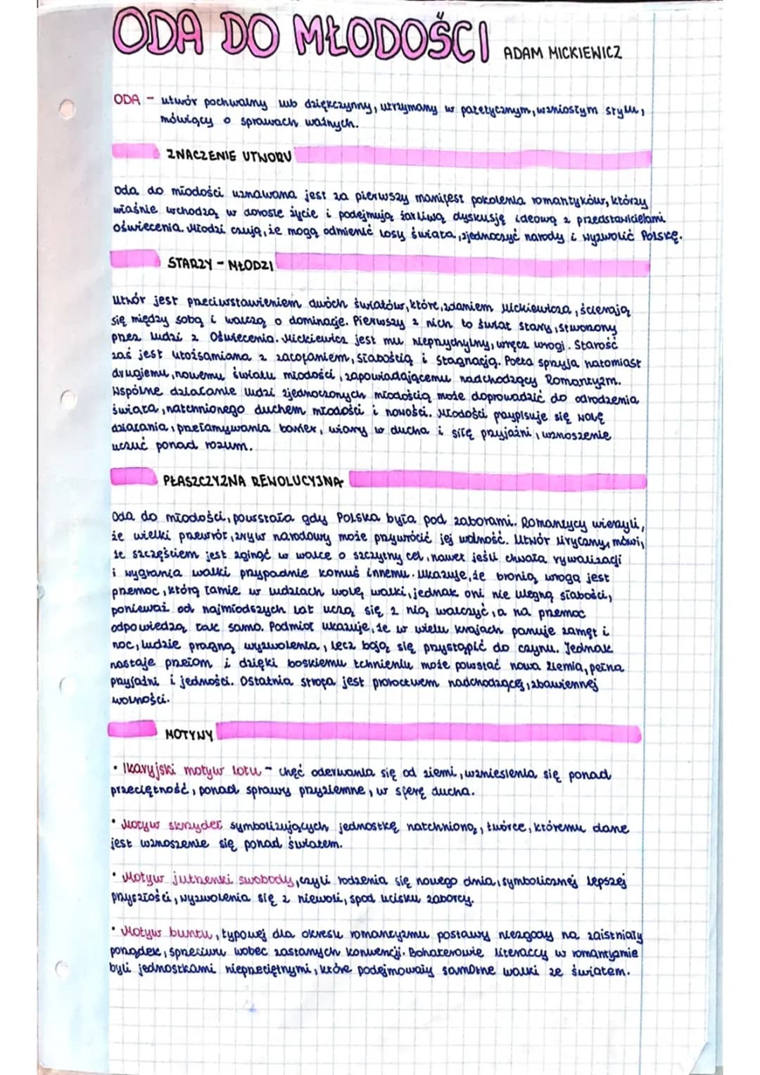 Oda do młodości - interpretacja, streszczenie, motywy i bohaterowie