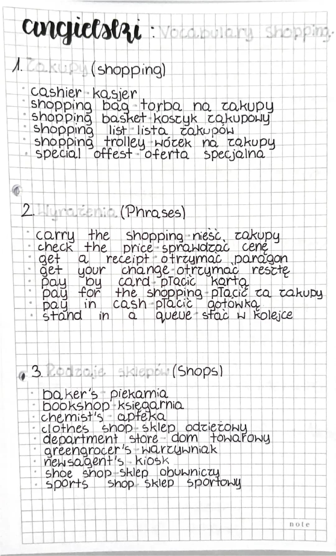angielstri: Vocabulary shopping.
1. Cokupy (shopping)
cashier kasjer
shopping bag torba na zakupy.
shopping basket kostyk cakupowy
shopping 