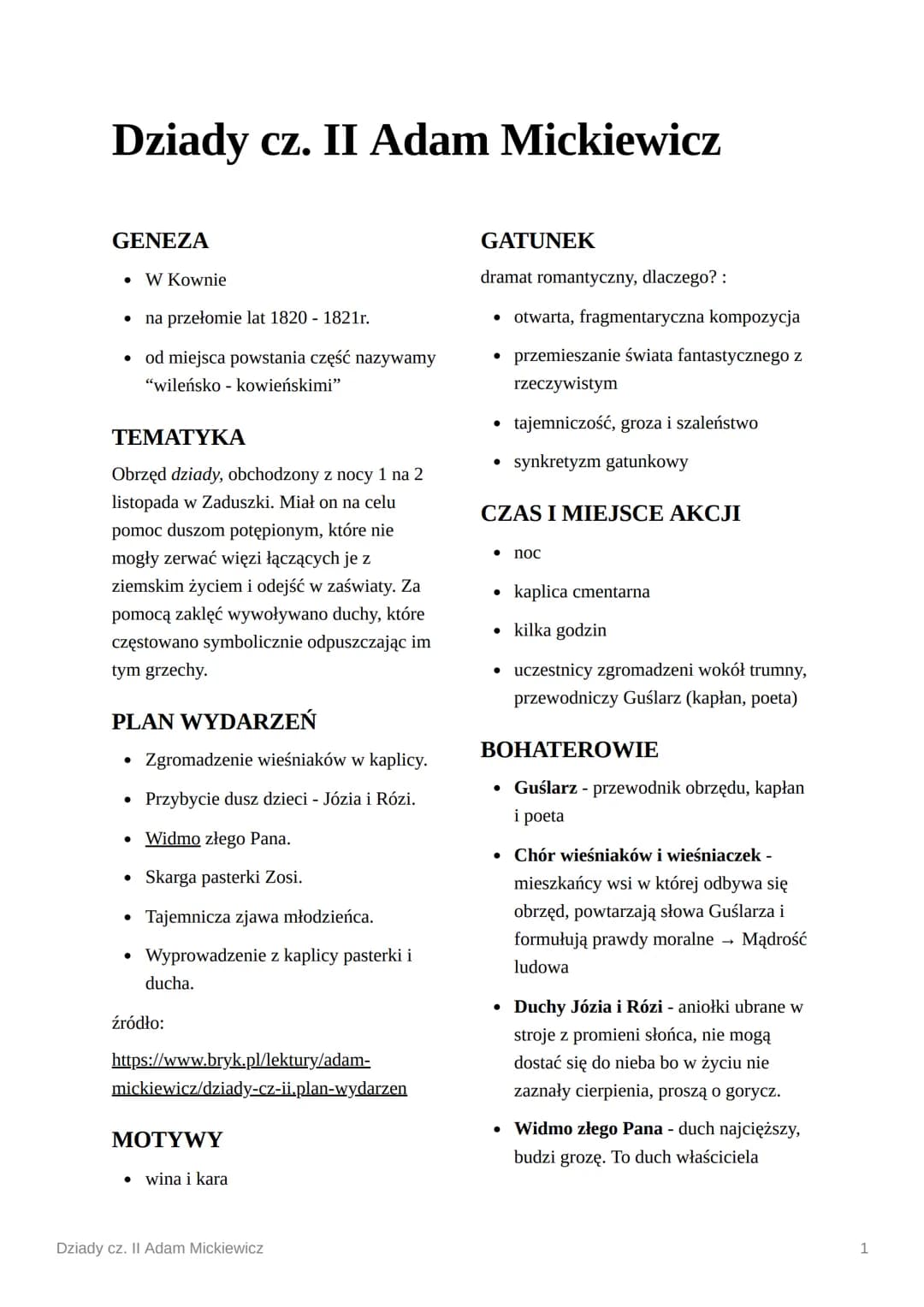 Dziady cz. II Adam Mickiewicz
GENEZA
• W Kownie
• na przełomie lat 1820 1821r.
• od miejsca powstania część nazywamy
"wileńsko - kowieńskimi