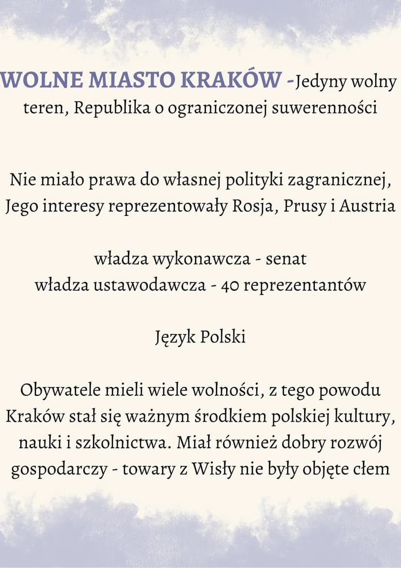 SYSTEM WIEDEŃSKI NA ZIEMIACH
POLSKICH
1815r. - Kongres Wiedeński, zmiany w
podziale ziem Polskich:
82% - Królestwo Polskie (pod władzą Rosji