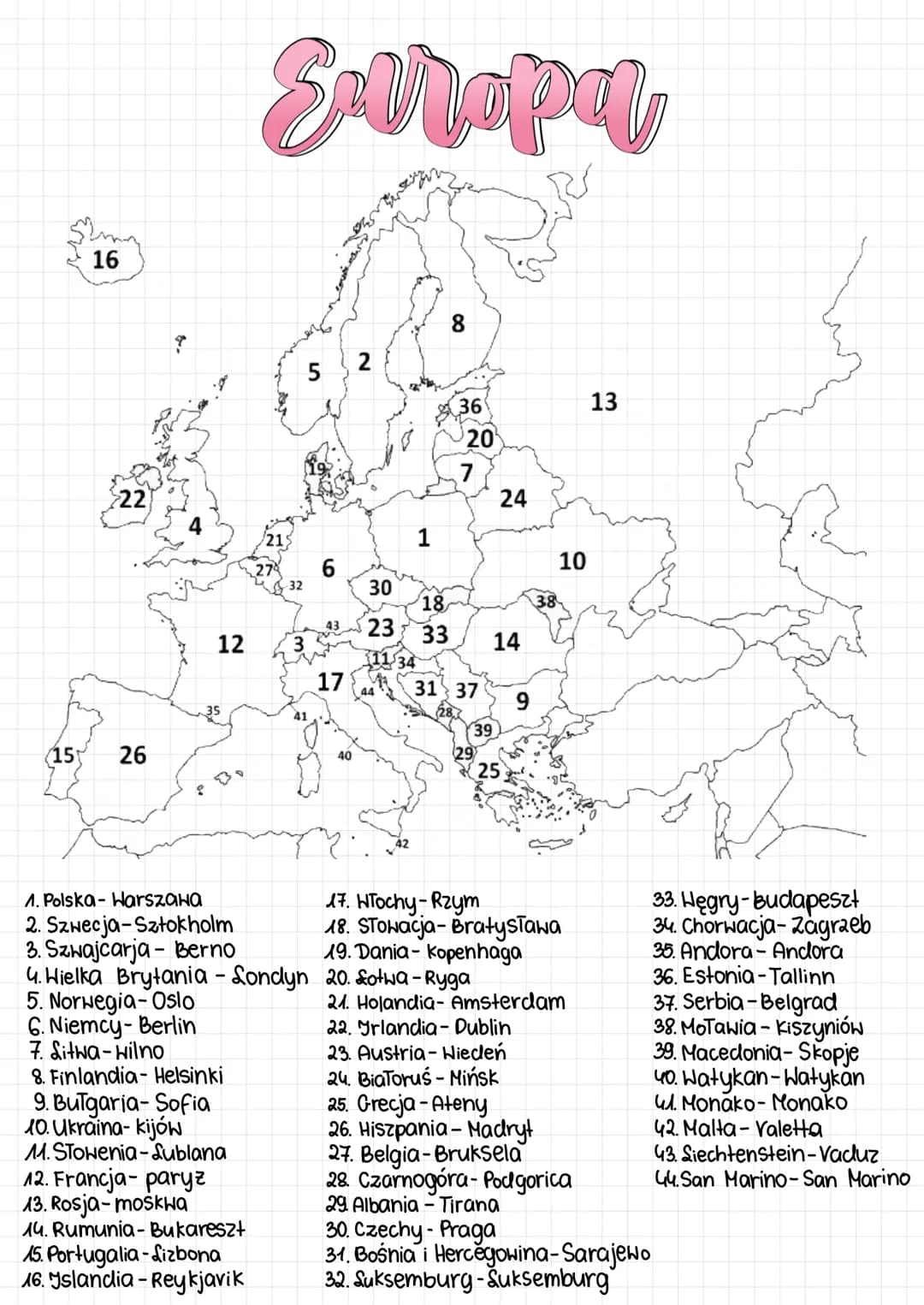 (15
16
22
26
?
12
35
5. Norwegia-Oslo
6. Niemcy-Berlin
7. Litwa-wilno
8. Finlandia- Helsinki
9. Bulgaria-Sofia
10. Ukraina-kijów
M.STowenia-