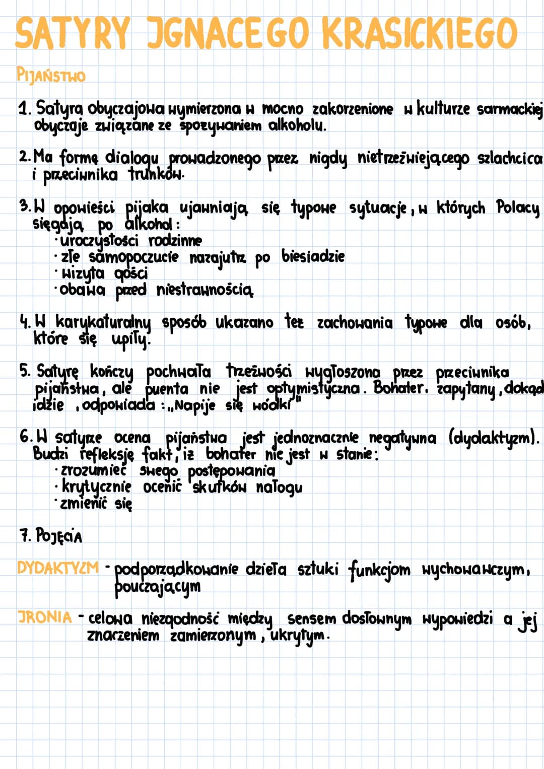 SATYRY JGNACEGO KRASICKIEGO
PIJAŃSTHO
1. Satyra obyczajowa wymierzona w mocno zakorzenione w kulturze sarmackiej
obyczaje związane ze špozyw