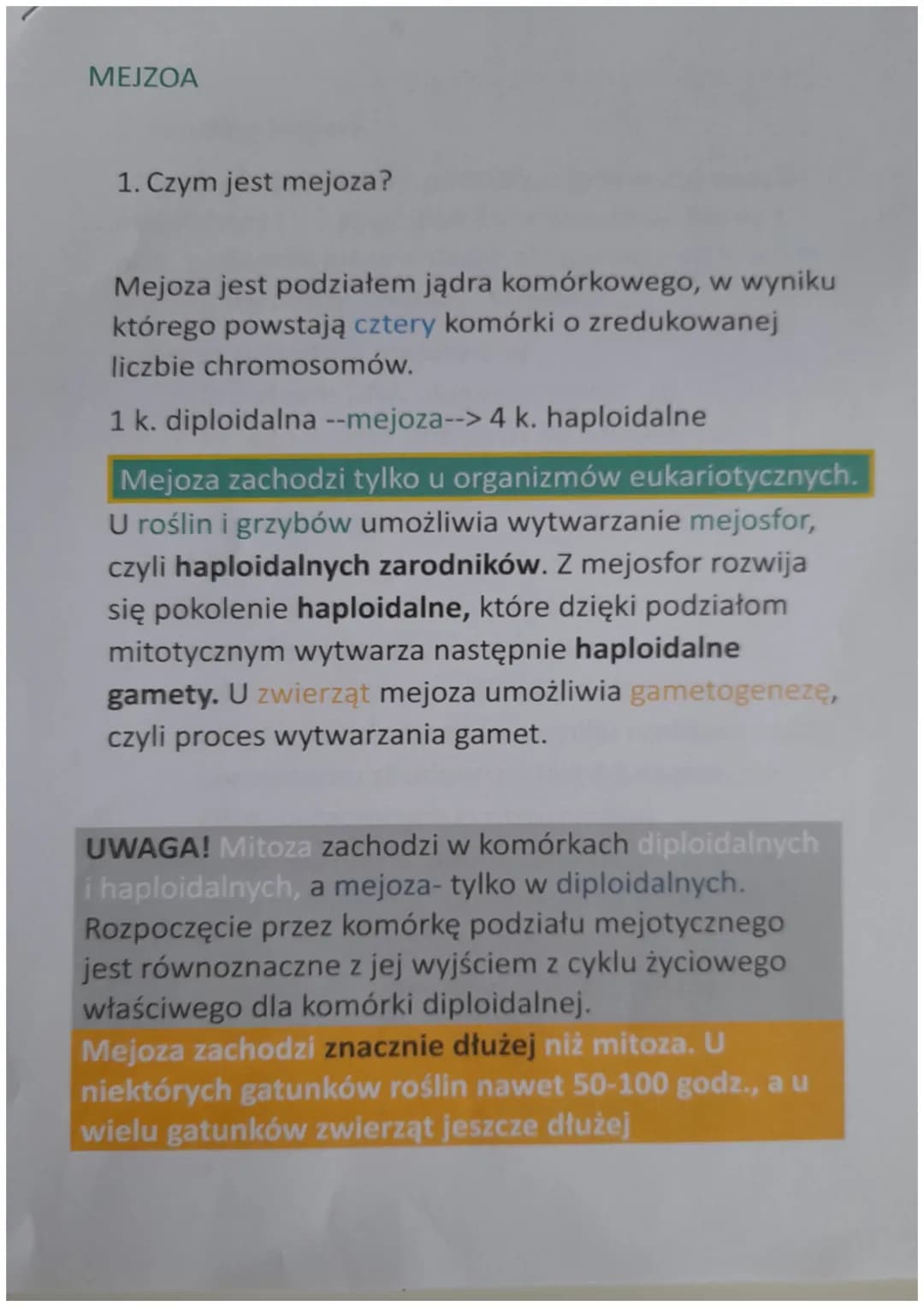 MEJZOA
1. Czym jest mejoza?
Mejoza jest podziałem jądra komórkowego, w wyniku
którego powstają cztery komórki o zredukowanej
liczbie chromos