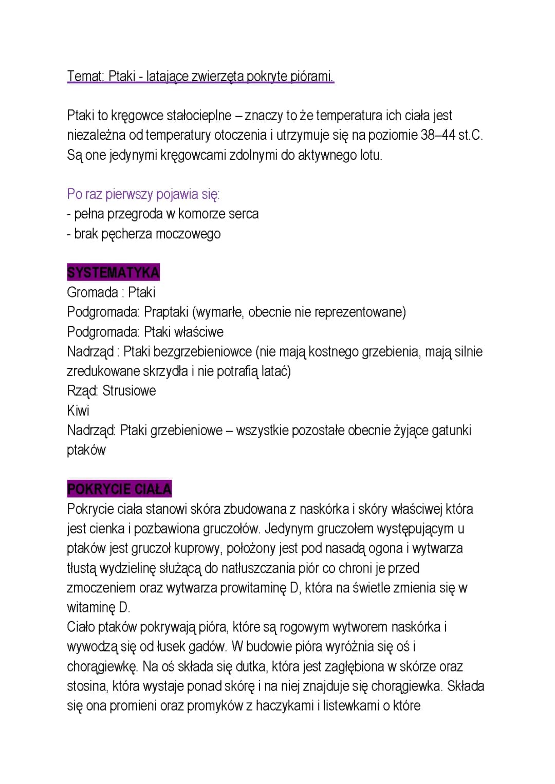 Ptaki - latające zwierzęta pokryte piórami