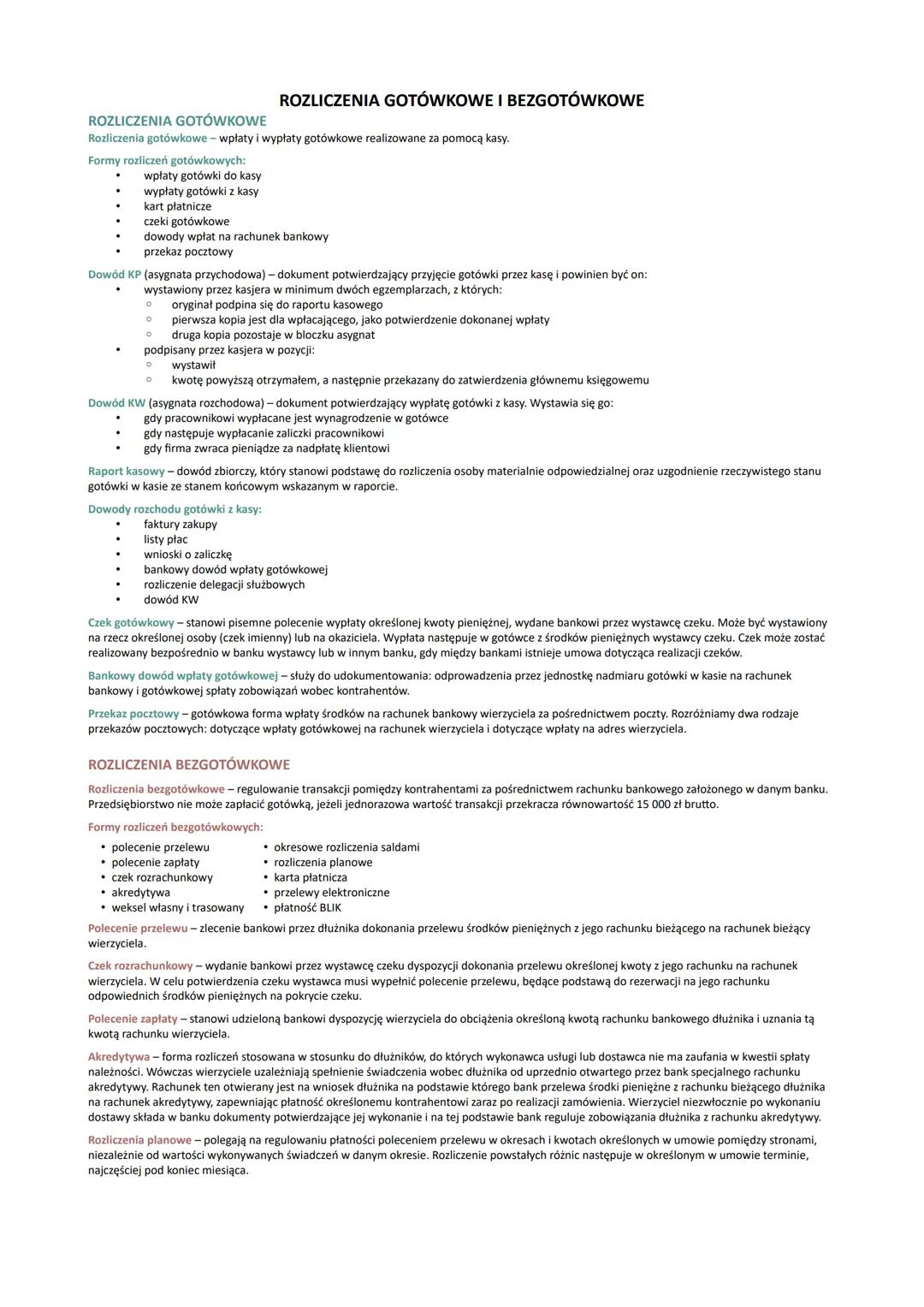 ROZLICZENIA GOTÓWKOWE
ROZLICZENIA GOTÓWKOWE I BEZGOTÓWKOWE
Rozliczenia gotówkowe - wpłaty i wypłaty gotówkowe realizowane za pomocą kasy.
Fo