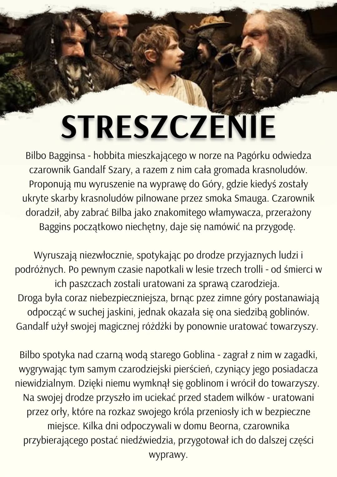 HOBBIT
CZYLI TAM IZ POWROTEM
CZAS I MIEJSCE AKCJI
akcja dzieje się podczas trzeciej epoki śródziemia. Miejscem
akcji są tereny śródziemia: H