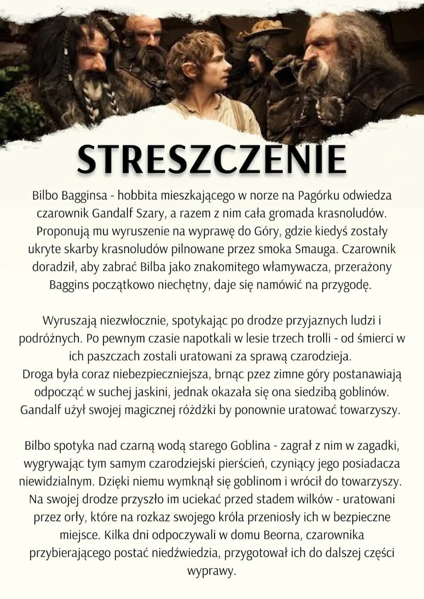 Szczegółowe Streszczenie Hobbita Czyli Tam Iz Powrotem Hobbit - czas i miejsce akcji, bohaterowie i streszczenie (Język polski