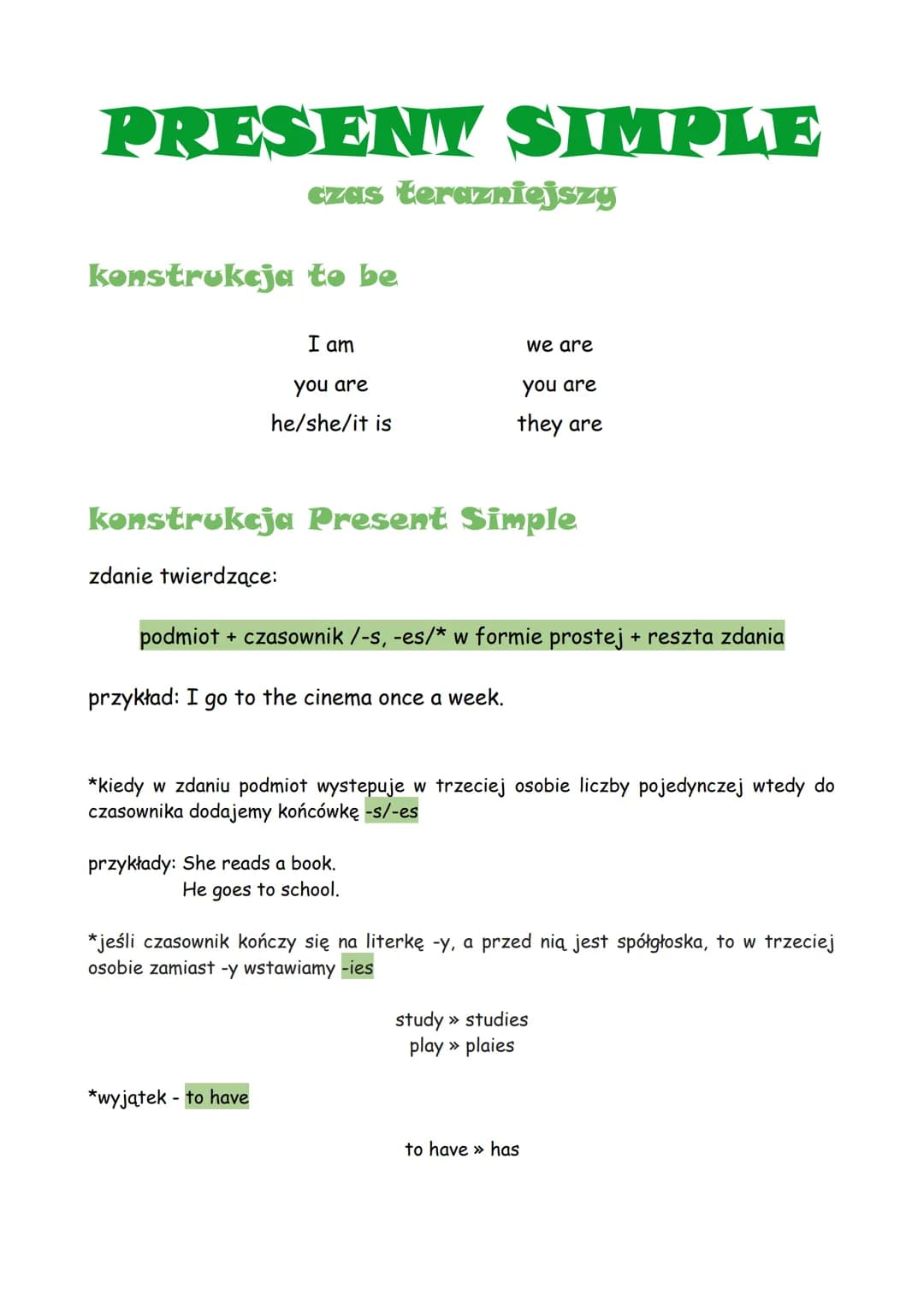 PRESENT SIMPLE
czas terazniejszy
konstrukcja to be
I am
you are
he/she/it is
konstrukcja Present Simple
zdanie twierdzące:
we are
you are
th