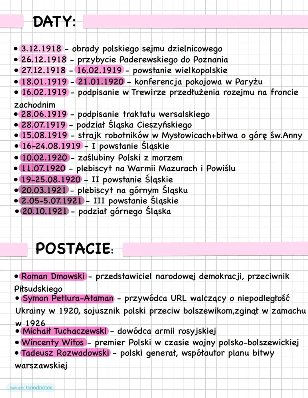 # DATY:

- 09.02.1918 - zawarcie traktatu Brzeskiego
- 1.11.1918-16.07.1919 - wojna polsko-ukraińska
- 14.02.1918-18.03.1920 - wojna polsko 
