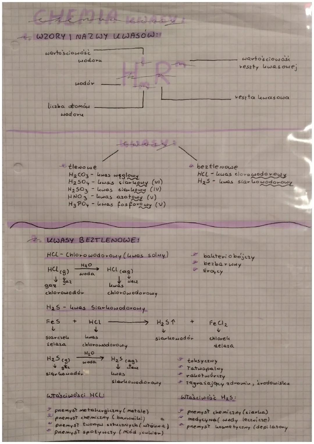 CHEMIA
CHE mua ewssy
WZORY I NAZWY KWASÓW:/
wartościowość
liczba atomów
wodoru
HCL (g)
wodoru
gaz
wodor
KWASY BEZTLENOWE!
HCL-Chlorowodorowy