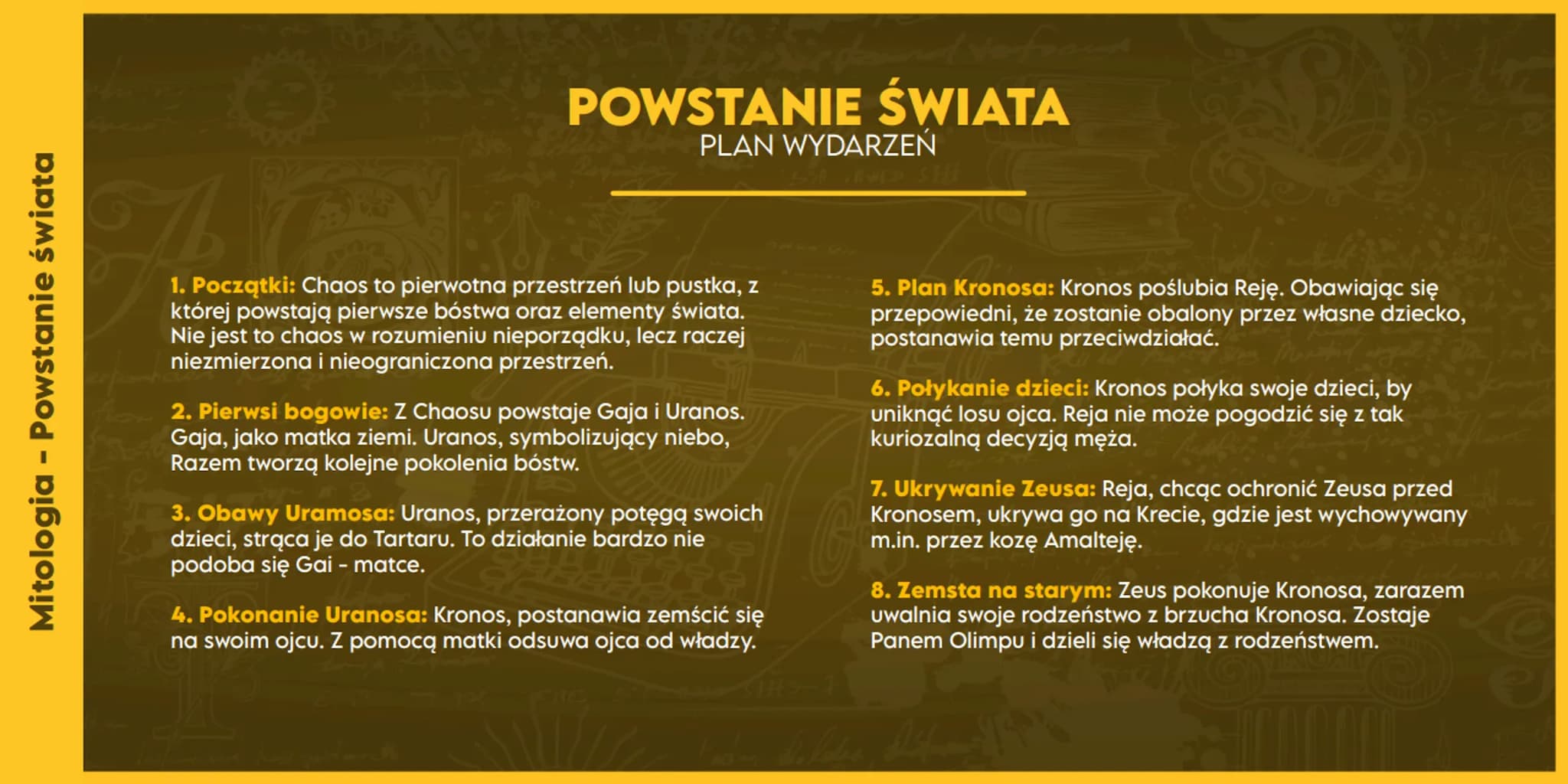 Mitologia - Powstanie świata
POWSTANIE ŚWIATA
KRÓTKIE STRESZCZENIE
Na samym początku, wszechświat był jedynie chaosem, stanem pełnym nieporz
