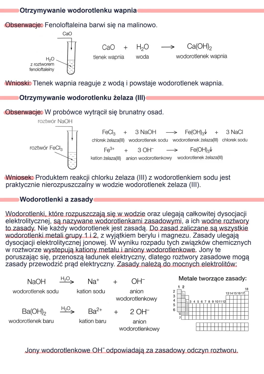 Wodorotlenki
Wodorotlenki to związki chemiczne zbudowane z kationów metali i anionów
wodorotlenkowych. Mają postać:
М(ОН),
Nazewnictwo wodor