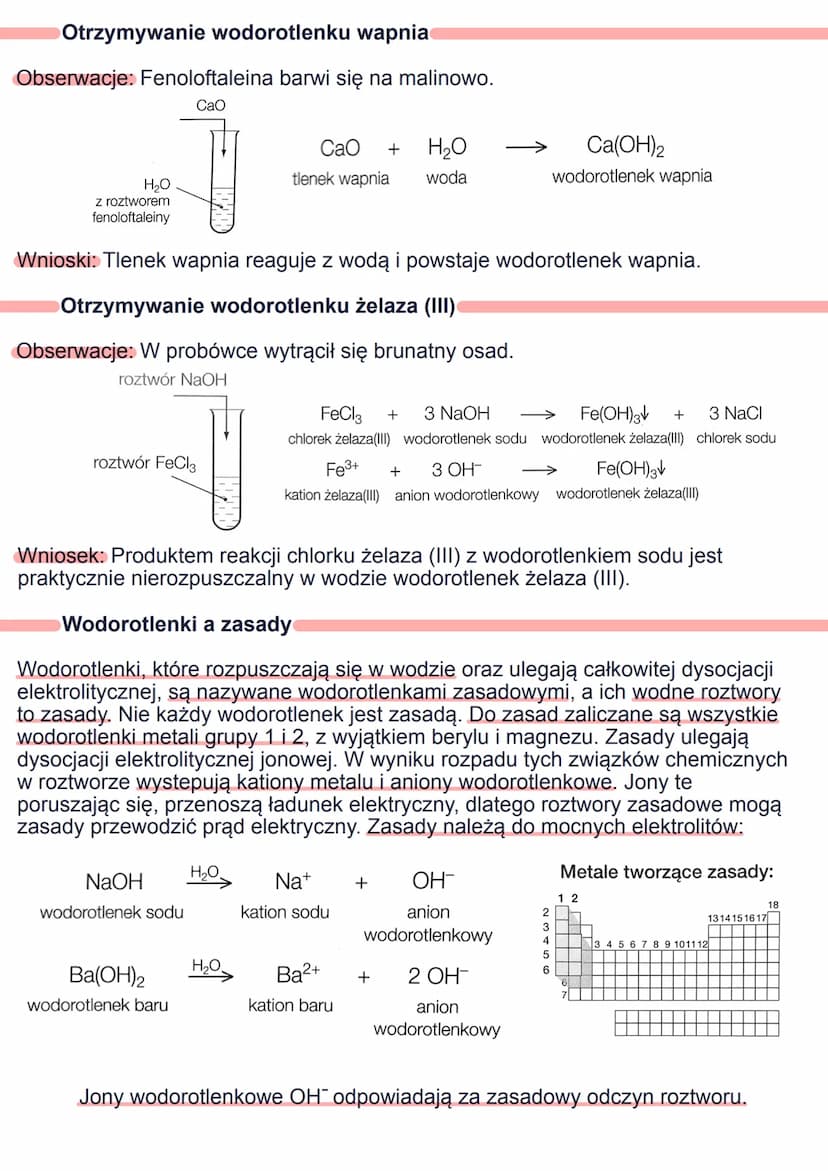 Wodorotlenki
Wodorotlenki to związki chemiczne zbudowane z kationów metali i anionów
wodorotlenkowych. Mają postać:
М(ОН),
Nazewnictwo wodor