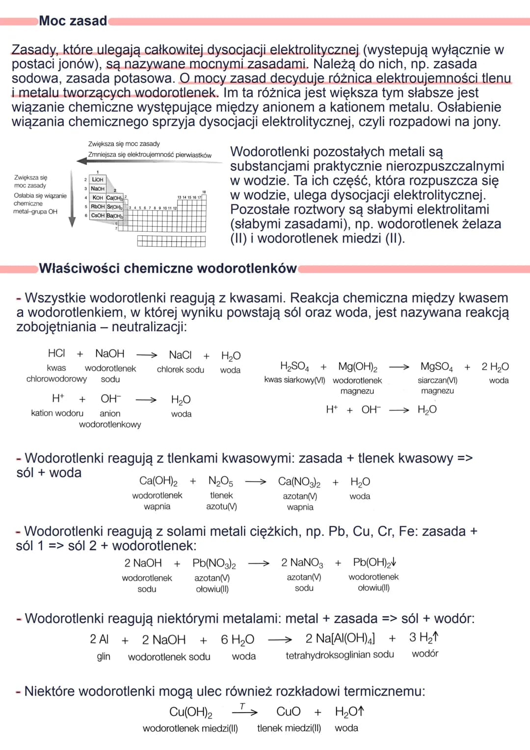 Wodorotlenki
Wodorotlenki to związki chemiczne zbudowane z kationów metali i anionów
wodorotlenkowych. Mają postać:
М(ОН),
Nazewnictwo wodor
