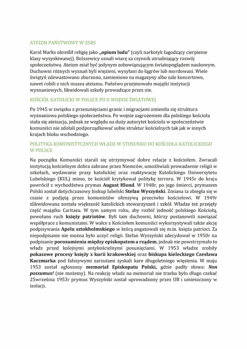 17 Prześladowania religijne w
bloku wschodnim w latach 40 i
50XX w.
aty:
1945- zerwanie konkordatu ze Stolicą Apostolską przez komunistyczne