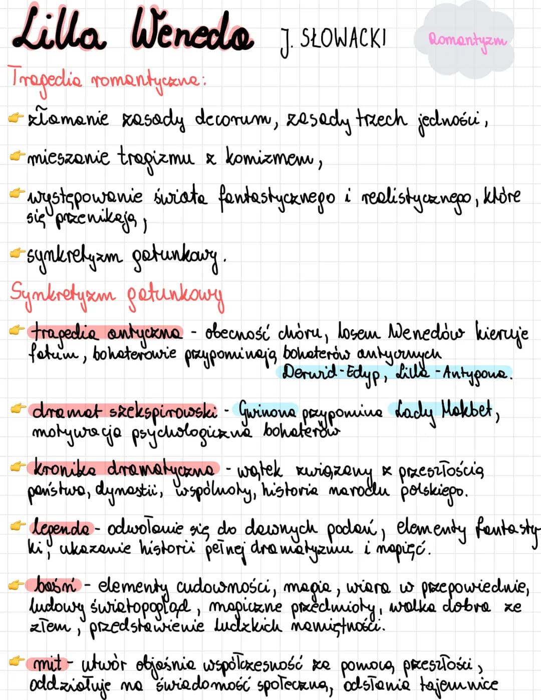 Lilla Weneda JSŁOWACKI Romantyzm
Trapedia romantyczne:
złamanie zasady decorum, zasady trzech jedności,
mieszanie tragizmu z komizmem,
- wys