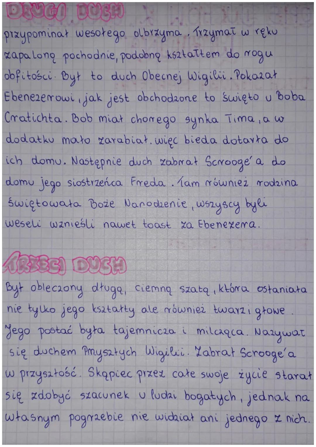 OPIS DUCHÓW Z OPOWIEŚC
WIGILDNA
DUCH JAKUSA MARLEYA
peruke,
Wyglądai tak samo jak dawniej Miał taką samą
kamizelke, spoolnie, buty. Duch Mar
