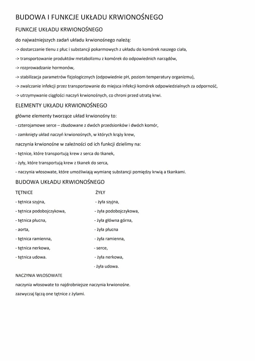 UKŁAD KRĄŻENIA
SKŁAD I FUNKCJE KRWI
FUNKCJE I GŁÓWNE SKŁADNIKI KRWI
krew jest tkanką płynną, ponieważ w znacznej mierze tworzy ją woda. jako