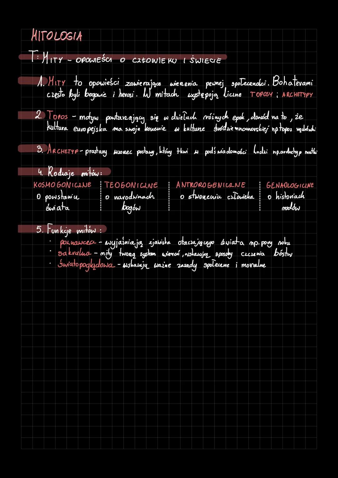 MITOLOGIA
T: MITY - OPOWIEŚCI O CZŁOWIEKU I ŚWIECIE
1. MITy to opowieści zawierające wienenia pewnej, społeczności. Bohaterami
często byli b