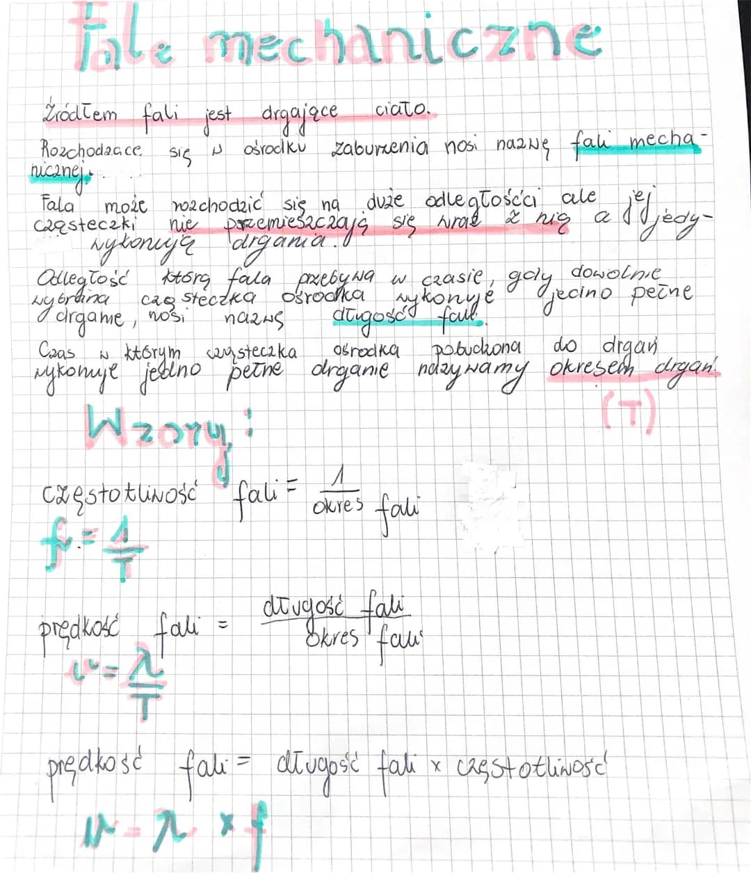 Fale mechaniczne - wzory i rodzaje dla klasy 8