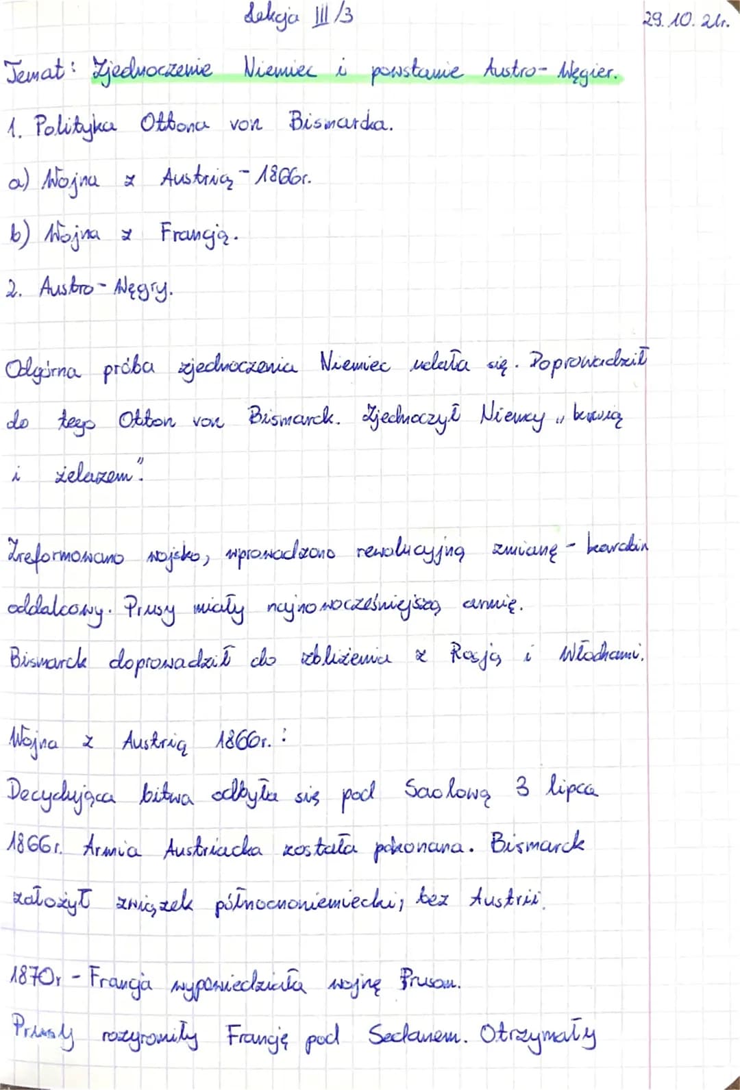 dekja 111/3
Temat: Zjednoczenie Niemiec i powstanie Austro-Węgier.
1. Polityka Ottona von Bisnarda.
a) Wojna
2 Austria - 1866.
b) Wojna
2. A