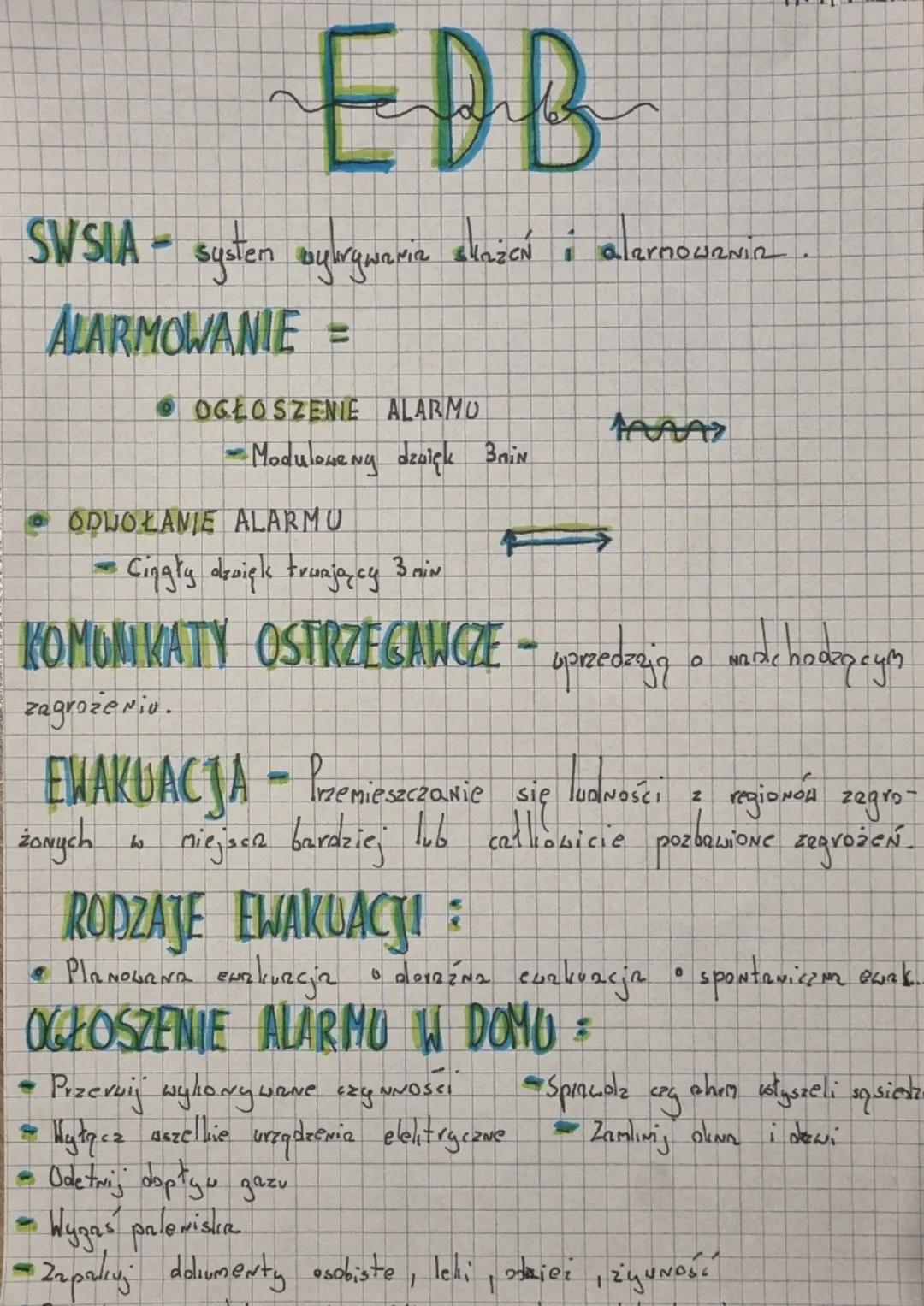 # EDB

SWSIA - systen ayırywaria skażeń i alernowania.

ALARMOWANIE =

OGŁOSZENIE ALARMO

-Moduloseny dzwięk 3nin

• ODWOŁANIE ALARMU

Cingł
