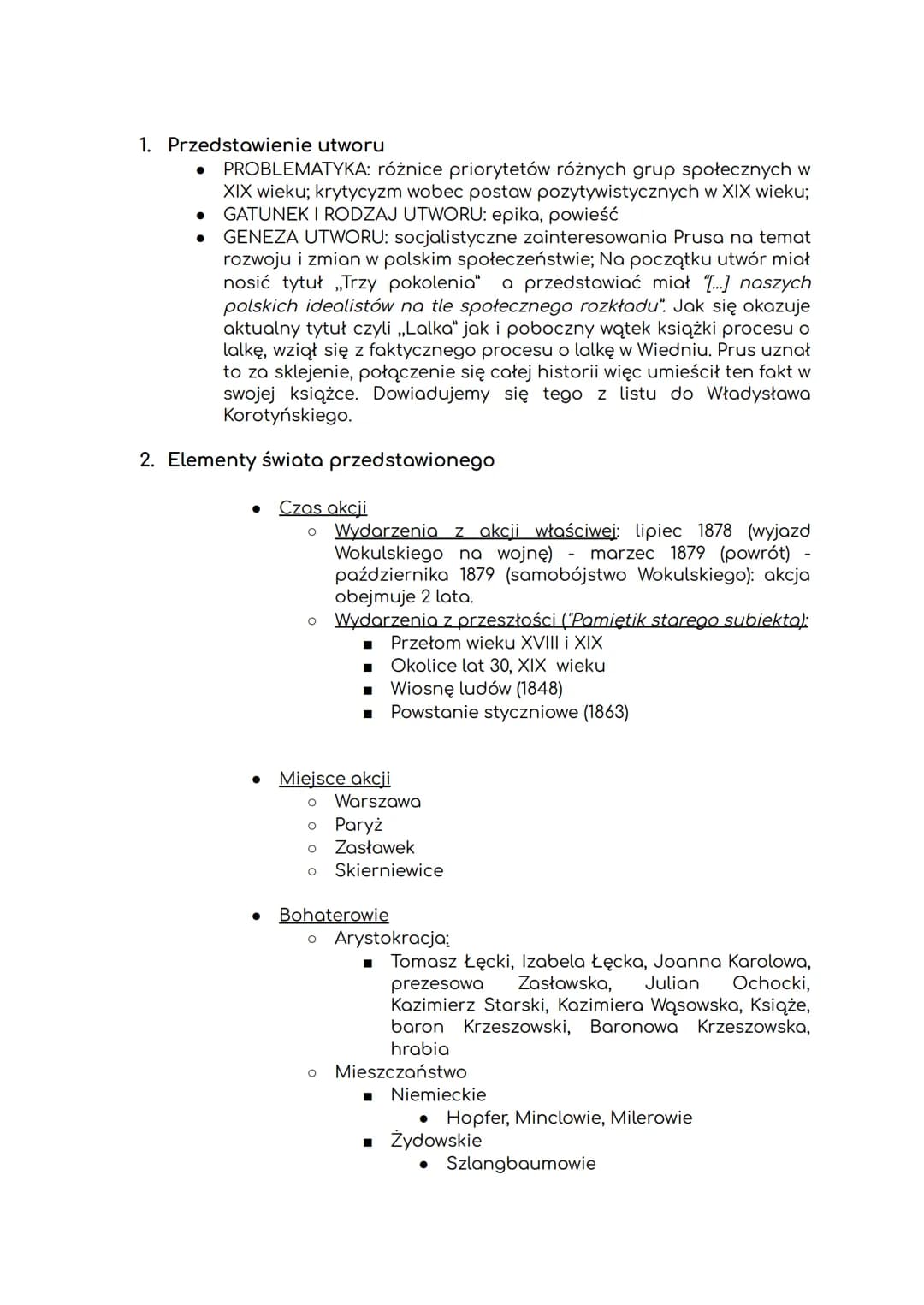 1. Przedstawienie utworu
PROBLEMATYKA: różnice priorytetów różnych grup społecznych w
XIX wieku; krytycyzm wobec postaw pozytywistycznych w 