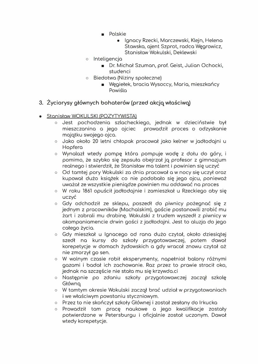 1. Przedstawienie utworu
PROBLEMATYKA: różnice priorytetów różnych grup społecznych w
XIX wieku; krytycyzm wobec postaw pozytywistycznych w 