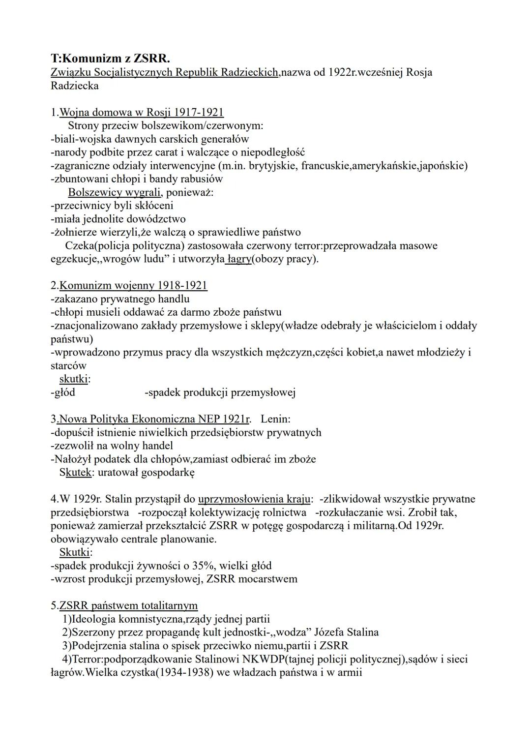 T:Komunizm z ZSRR.
Związku Socjalistycznych Republik Radzieckich, nazwa od 1922r.wcześniej Rosja
Radziecka

1. Wojna domowa w Rosji 1917-192