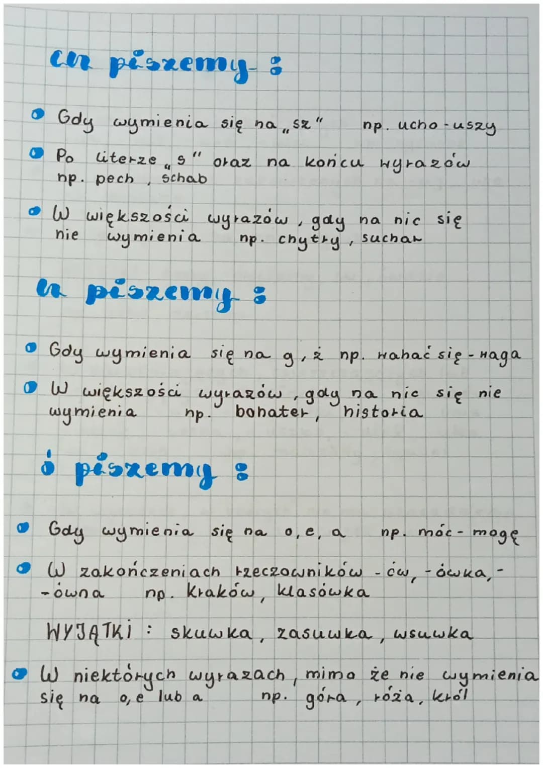 Pisownia wyrazów z ch , h , ó ,u , rz ,ż