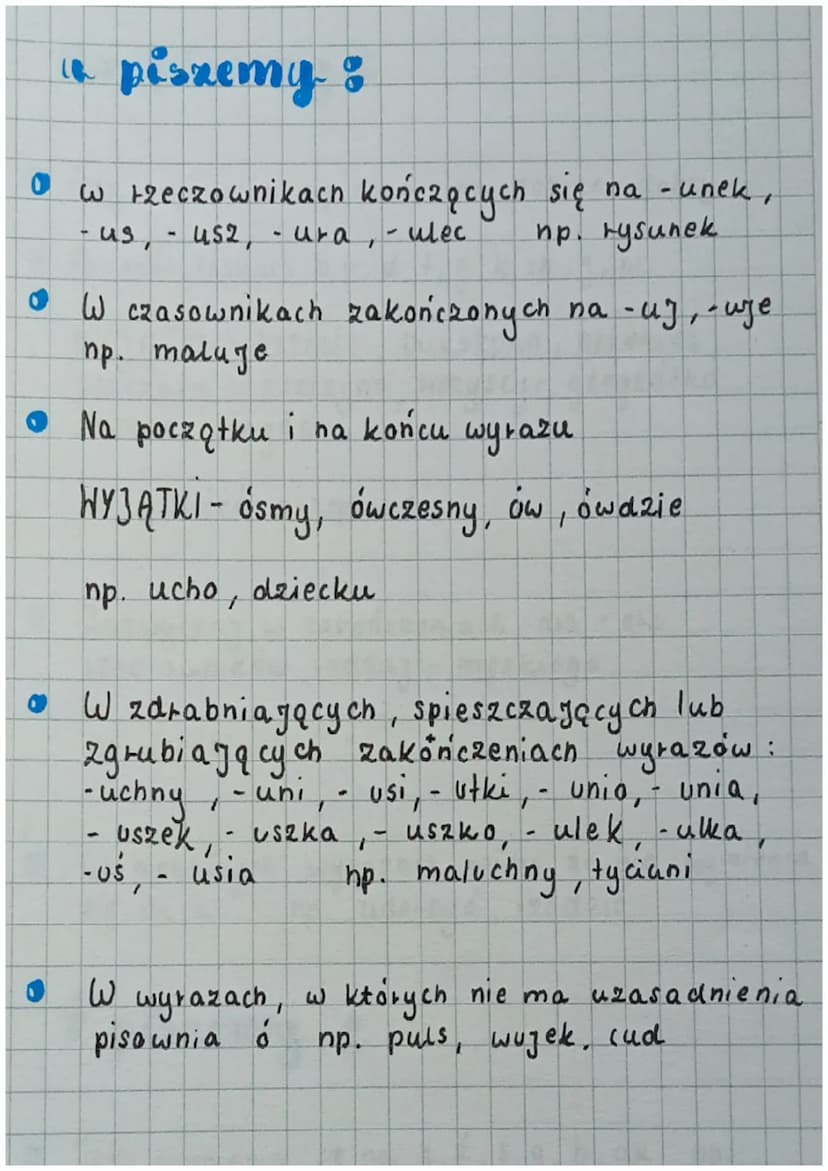 in piszemy:
• Gdy wymienia się na sz"
np. ucho - uszy
C Po literze, s" oraz na końcu wyrazów.
hp. pech Schab
"
• W większości wyrazów, gdy n