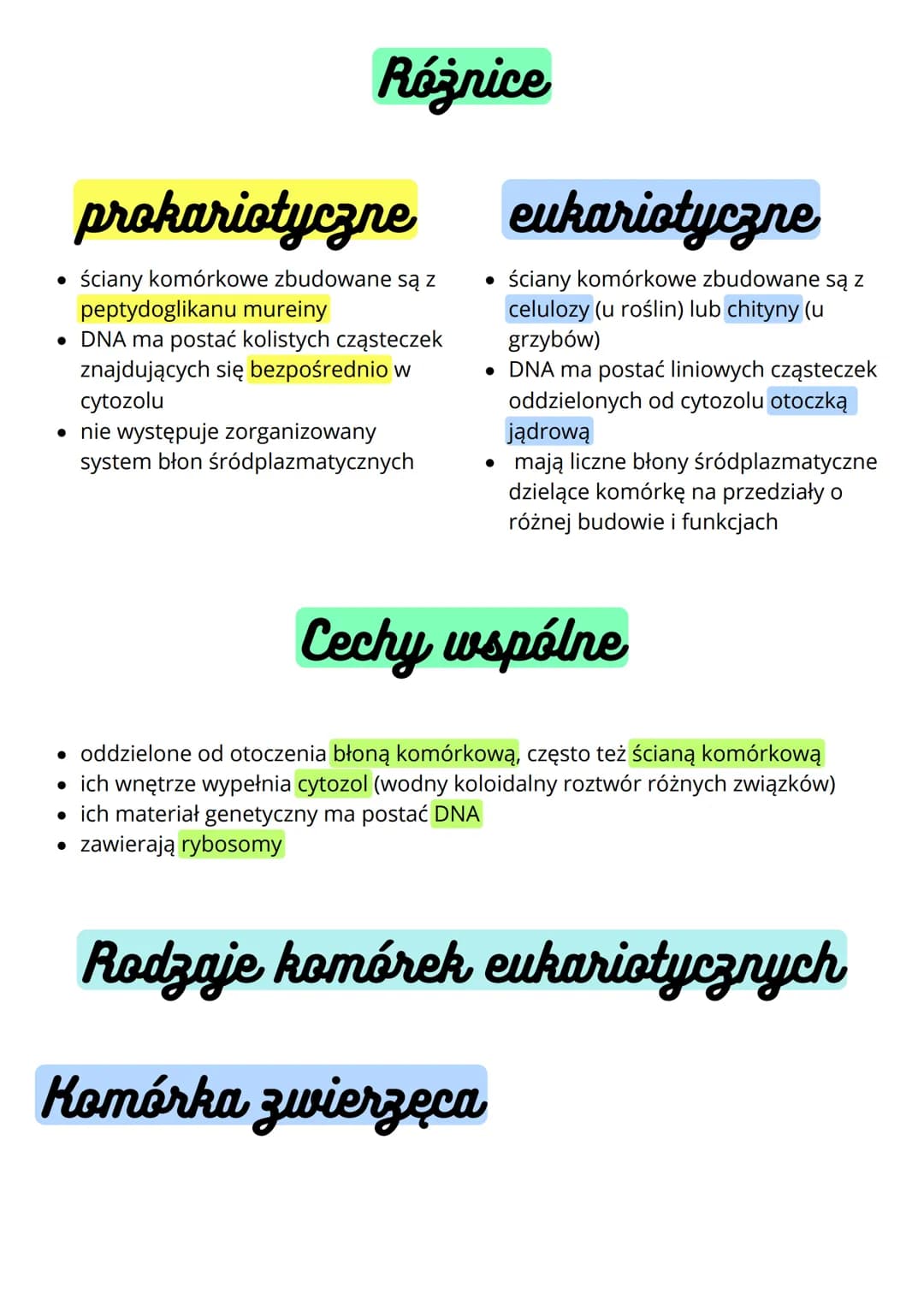 --- OCR Start ---
Budowa i funkcja komórki. Rodzaje
komórek
Komórki
prokariotyczne
• nie mają jądra komórkowego
• komórki m.in. bakterii
• m