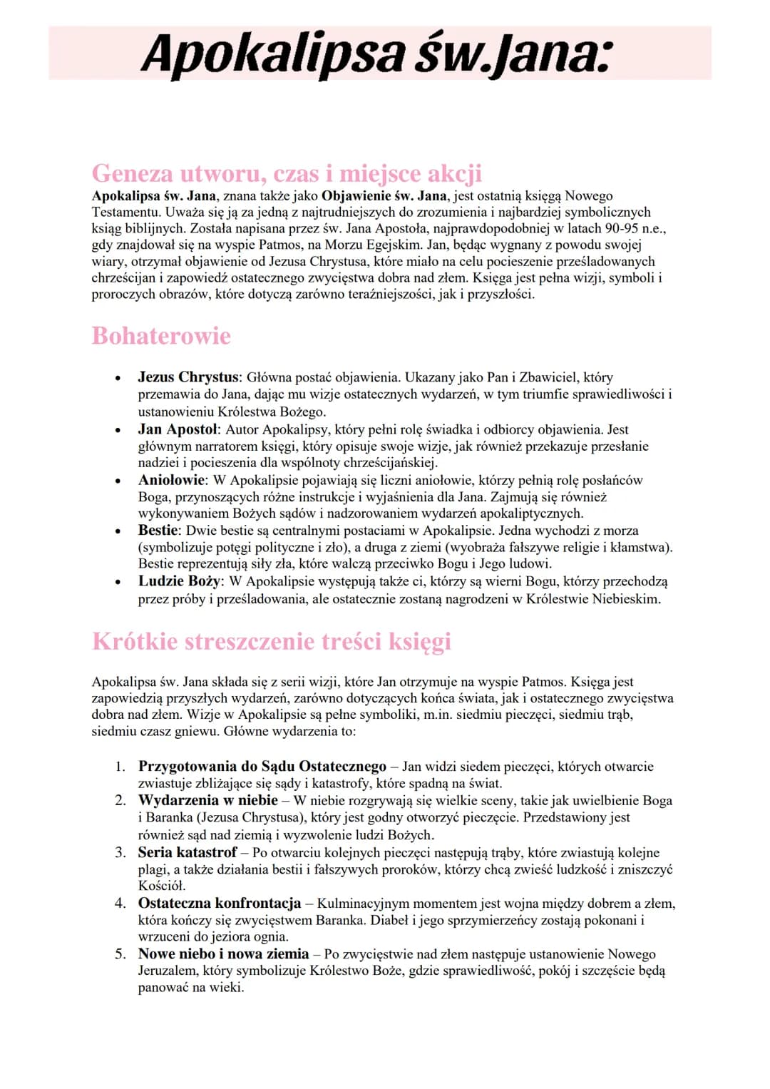 Apokalipsa św.Jana:
Geneza utworu, czas i miejsce akcji
Apokalipsa św. Jana, znana także jako Objawienie św. Jana, jest ostatnią księgą Nowe