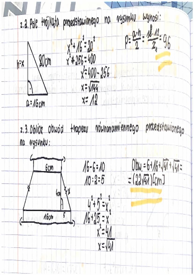 MATEMATYKA
Twierdzenie pitagorasa - w trójkącie prostokątnym suma
kwadratów długości przy prostokątnych, jest równa kwadratowi
długośd przec