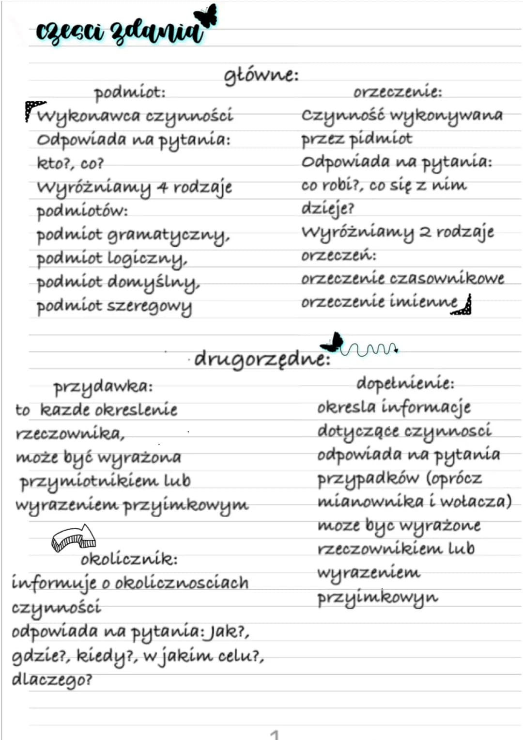 czesci zdania
podmiot:
wykonawca czynności
Odpowiada na pytania:
kto?, co?
Wyróżniamy 4 rodzaje
podmiotów:
główne:
podmiot gramatyczny,
podm