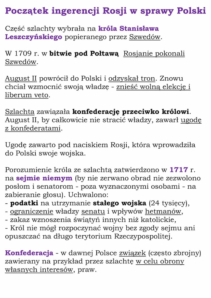 Upadek Rzeczpospolitej
Cały dział
1.Rzeczpospolita pod rządami
Wettinów
1697 r. - koronacja Augusta Il Mocnego
1717 r. - sejm niemy
1734 r. 