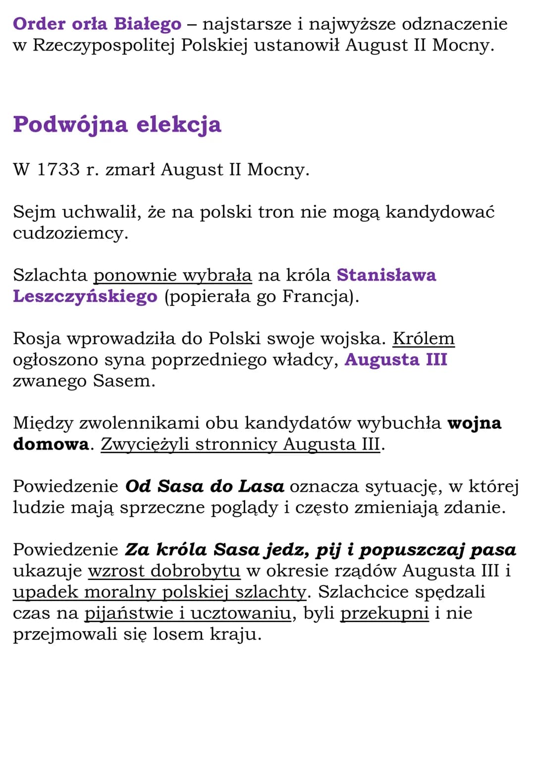 Upadek Rzeczpospolitej
Cały dział
1.Rzeczpospolita pod rządami
Wettinów
1697 r. - koronacja Augusta Il Mocnego
1717 r. - sejm niemy
1734 r. 
