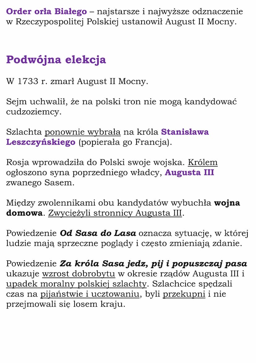 Upadek Rzeczpospolitej
Cały dział
1.Rzeczpospolita pod rządami
Wettinów
1697 r. - koronacja Augusta Il Mocnego
1717 r. - sejm niemy
1734 r. 